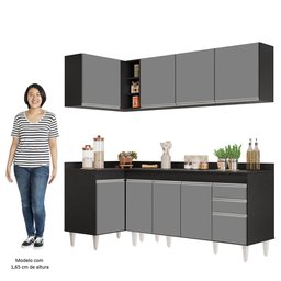 Armário de Cozinha Modulado de Canto Direito 4 Peças Cp41 Balcão com Tampo Preto/cinza - Lumil Lumil - 5