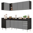Ver imagem 1 de Armário de Cozinha Modulado de Canto Direito 4 Peças Cp41 Balcão com Tampo Preto/cinza - Lumil Lumil