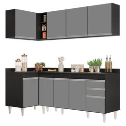 Armário de Cozinha Modulado de Canto Direito 4 Peças Cp41 Balcão com Tampo Preto/cinza - Lumil Lumil - 1
