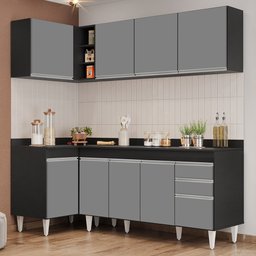 Armário de Cozinha Modulado de Canto Direito 4 Peças Cp41 Balcão com Tampo Preto/cinza - Lumil Lumil - 2