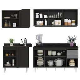 Armário de Cozinha Modulado de Canto Direito 4 Peças Cp41 Balcão com Tampo Preto/cinza - Lumil Lumil - 6