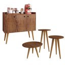 Ver imagem 1 de Conjunto Decorativo Sala Kit 3 Mesinhas Lateral Apoio Centro e Aparador Buffet Retrô - Freijó -