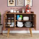 Ver imagem 2 de Conjunto Decorativo Sala Kit 3 Mesinhas Lateral Apoio Centro e Aparador Buffet Retrô - Freijó -