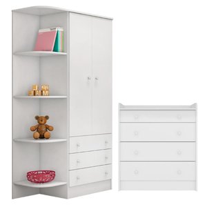 2523 - Comoda com Trocador Doce Sonho Branco/branco (2523.5) + 825 - G. Roupa Inf. 2pts Doce Sonho