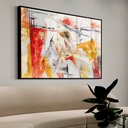 Ver imagem 1 de Quadro Decorativo Abstrato Amarelo e Vermelho em Moldura Caixa TaColado Moldura Trad 1cm Branca com