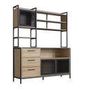 Ver imagem 1 de Estante para Cozinha 150cm 3 Gavetas e Portas de Vidro Oak/Preto P1066