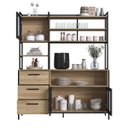 Ver imagem 4 de Estante para Cozinha 150cm 3 Gavetas e Portas de Vidro Oak/Preto P1066