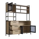 Ver imagem 5 de Estante para Cozinha 150cm 3 Gavetas e Portas de Vidro Oak/Preto P1066