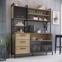 Ver imagem 3 de Estante para Cozinha 150cm 3 Gavetas e Portas de Vidro Oak/Preto P1066