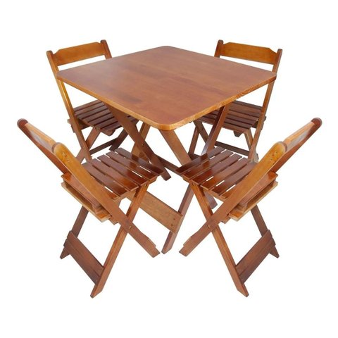 Jogo de Mesa Dobrável 70x70 Bar 4 Cadeiras Madeira Maciça - Mel