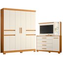 Ver imagem 1 de Guarda Roupa Casal Olimpia 10 Portas e Cômoda Ilhabela Cinamomo Off White - Móveis Albatroz