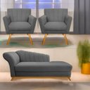 Ver imagem 1 de Kit Diva Recamier Vanessa 185cm Lado Direito e 02 Poltronas Laura Suede - Doce Sonho Móveis RECAMIER