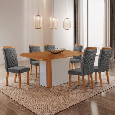 Mesa de Jantar Isadora 180 cm Tampo MDF Laminado Canto Copo com 6 Cadeiras Aline