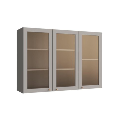 Armário Aéreo 3 Portas com Vidro Reflecta Valência Cinza Claro 100% MDF Casamia