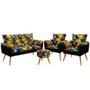 Ver imagem 1 de Kit Poltrona Namoradeira e 2 Poltronas Beta com Puff Solar Suede Estampado Colorido com Preto Aradec