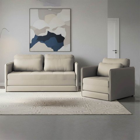 Sofá e Poltrona Cama Retratil Compacta Dália Fixa Veludo K01 - D’Rossi