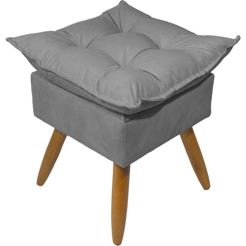 Puff Decorativo Quadrado para Sala Quarto Penteadeira Recepção Alice Suede Cinza Pés Palito