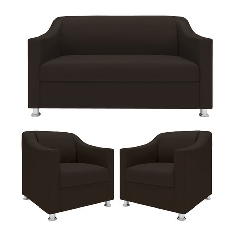 Recepção Clínica Sofisticada: Namoradeira 2l + 2 Poltronas Marrom
