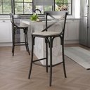 Ver imagem 3 de Banqueta Katrina em Aço Preta com Encosto e Assento em Corano para Bancada Gourmet Design - Bege