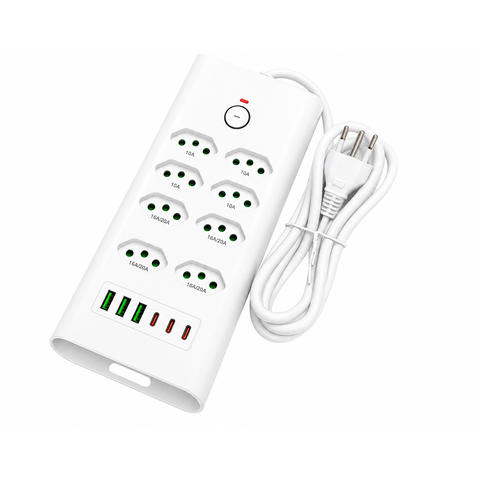 Filtro de Linha 14 em 1 com 8 Tomadas 10A 20A Regua de Energia com Proteção Dps 3 USB + 3 Tipo C Ext