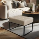 Ver imagem 2 de Puff Lisa Suede Bege Base Metálica Industrial Preto - Pallazio