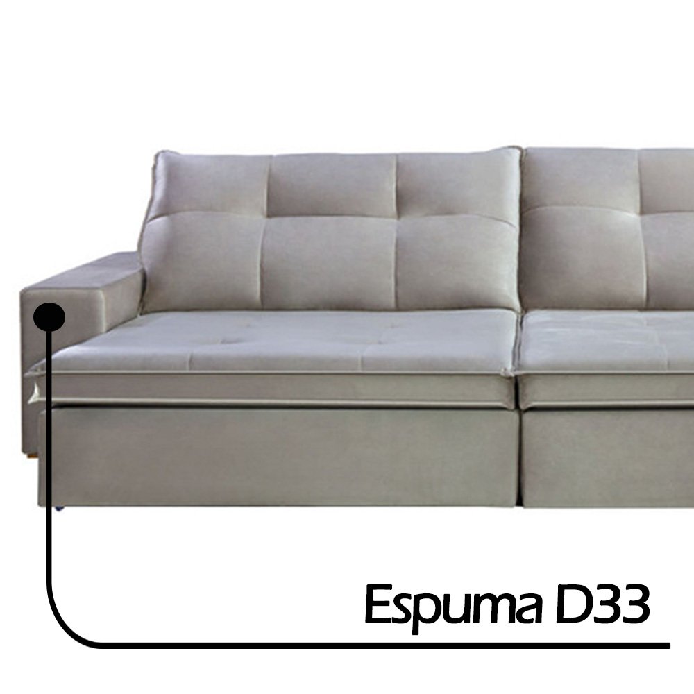 Sofá 6 Lugares Retrátil e Reclinável 2,70 mts Almeria Molas Pocket