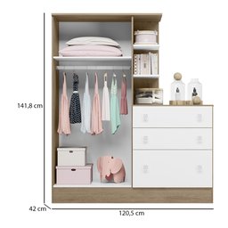 Guarda Roupa Roupeiro com Cômoda Doce Sonho Qmovi Carvalho Branco - 2