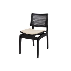 Cadeira Megan Luxo Jantar Estofada Madeira Maciça Preto:linho Dourado