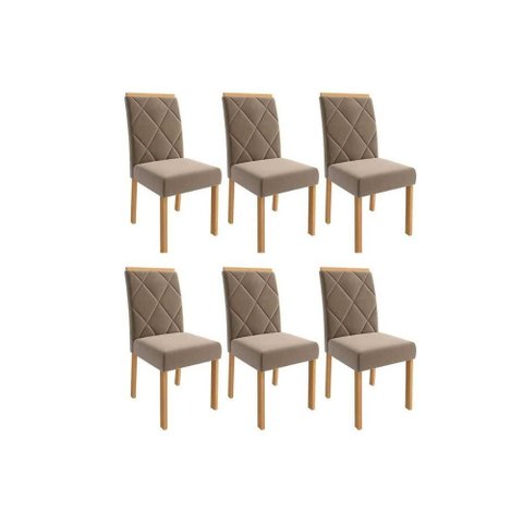 Cadeira Sala de Jantar Fernanda Wood Kit 6 Un Carvalho/suede Joli Capuccino - Cimol