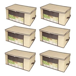 Organizador Multiuso com Zíper Marfim Pequeno 45x45x20cm Kit com 6un.