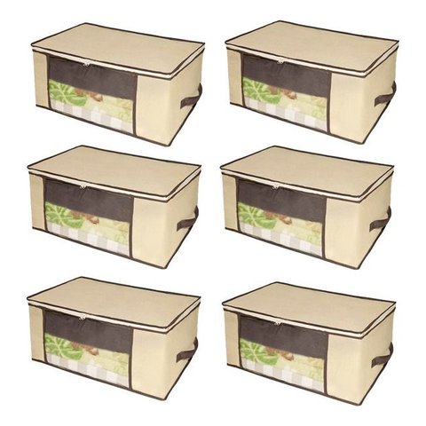 Organizador Multiuso com Zíper Marfim Pequeno 45x45x20cm Kit com 6un.
