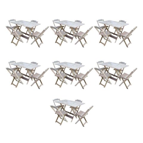 Kit 7 Jogos De Mesa Dobravel Com 4 Cadeiras De Madeira 120X70 Para Restaurante E Bar- Sem Pintura