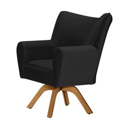 Kit 2 Poltronas Decorativa Nice Prime Veludo Preto Base Giratória em Madeira Maciça - 4