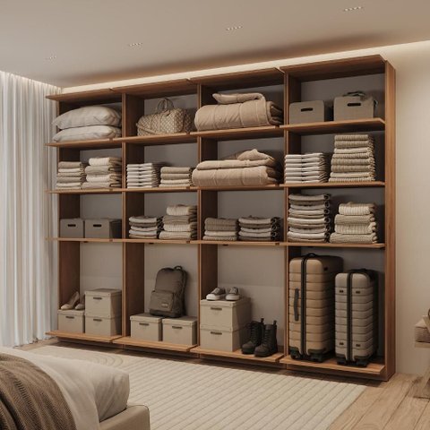 Guarda-Roupas Closet Modulado Alasca 240cm 4 Peças com 12 Prateleiras Freijó Carraro