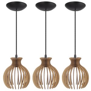 Pendente Luminária Desmontada Nacar Madeira Mdf 3 Unidades Cor:rústico