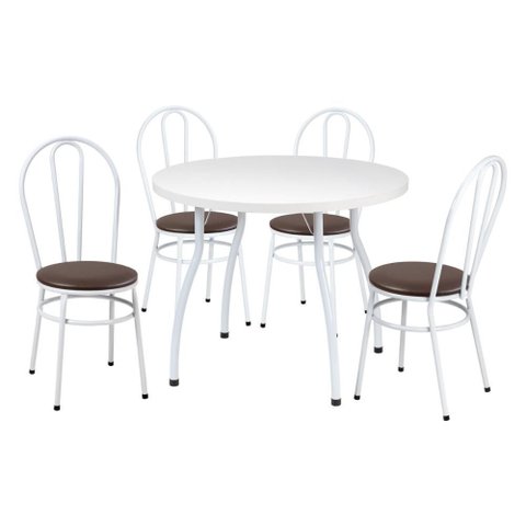 Conjunto Mesa de Jantar Redonda 90cm com 4 Cadeiras Multimóveis Cr50135 Branco/marrom