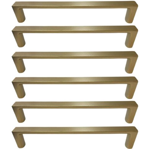 Kit 6 Puxadores Oeiras 13,5cm Dourado Fosco Torralba Gavetas Roupeiros Armários Cozinha