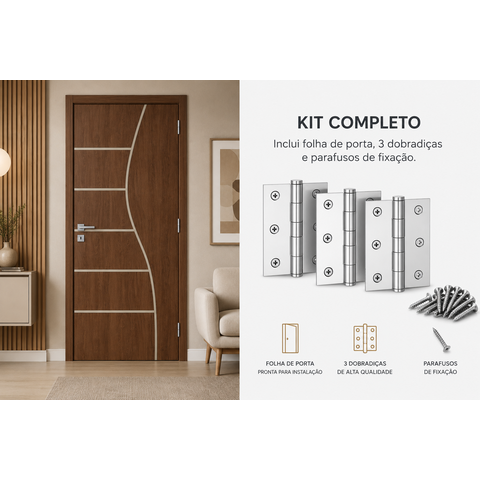 Folha de Porta Frisada R10S com 3 Dobradiças 3 1/2 Parafusos:Imbuia/70 cm
