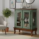 Ver imagem 1 de Cristaleira Baixa Luís Xv Portas de Vidro Pés Entalhados Verde Kalle com Tampo e Base Imbuia Glazer