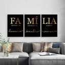 Ver imagem 1 de Kit 3 Quadros Família Preto Com Dourado 24x18cm - com vidro:Madeira preta