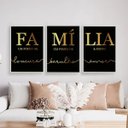 Ver imagem 2 de Kit 3 Quadros Família Preto Com Dourado 24x18cm - com vidro:Madeira preta