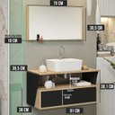 Ver imagem 3 de Conjunto Siena Gabinete Banheiro 80cm com Cuba e Espelheira:preto