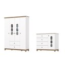 Ver imagem 3 de Conjunto Quarto de Bebê Guarda Roupa 4 Portas e Cômoda com Vidro Aconchego Branco/Jequitibá