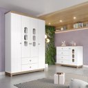 Ver imagem 1 de Conjunto Quarto de Bebê Guarda Roupa 4 Portas e Cômoda com Vidro Aconchego Branco/Jequitibá
