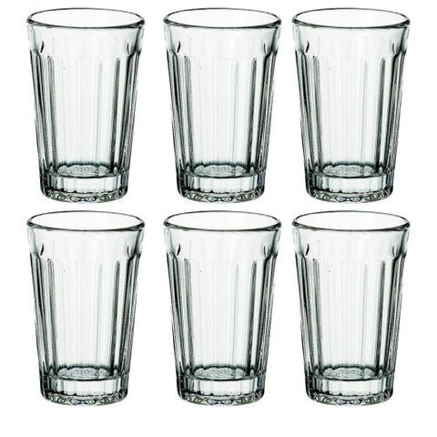 Jogo de Copo de Vidro 210ml Canelado em Relevo - Kit Copos 06 Unidades para Suco Água Refrigerante D
