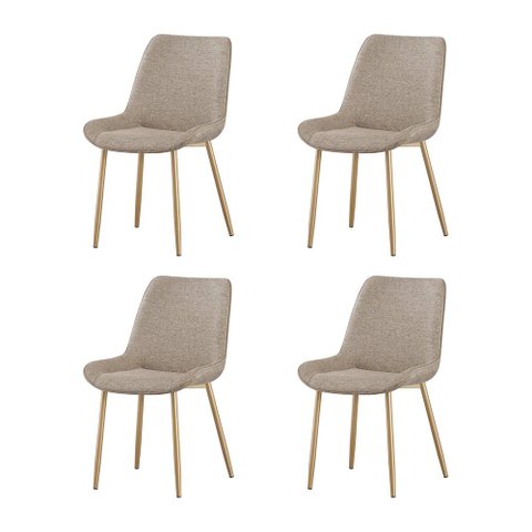 Kit 4 Cadeiras de Jantar Estrutura em Aco Carbono Nobre Bronze Estofado em Linho Conforto - Bege