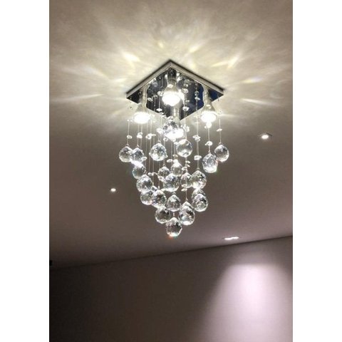 Lustre de Cristal para Sala,quarto com 60cm de Altura ,base de Inox Espelhado 30x30cm,cristais K9