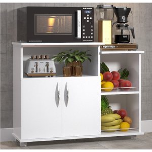 Balcão Multimóveis para Forno e Microondas Preto com Fruteira Ajl Store Armario Cozinha Branco