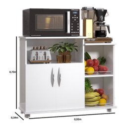 Balcão Multimóveis para Forno e Microondas Preto com Fruteira Ajl Store Armario Cozinha Branco - 3