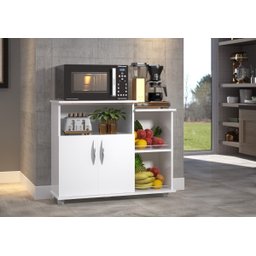 Balcão Multimóveis para Forno e Microondas Preto com Fruteira Ajl Store Armario Cozinha Branco - 2